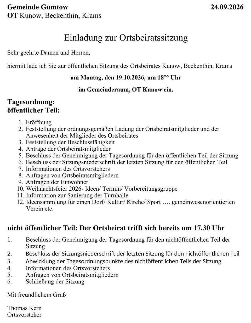 Einladung | Ortsbeiratssitzung